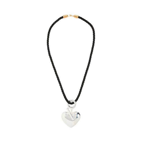 TIMELESS PEARLY Black Cord Necklace with Silver Heart - Picture 1 of 7